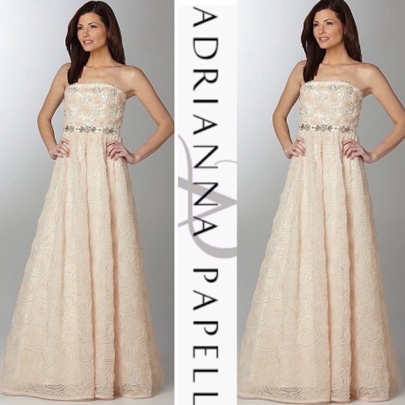 Adrianna Papell strapless rosette tulle ball gown - Picture 5 of 16